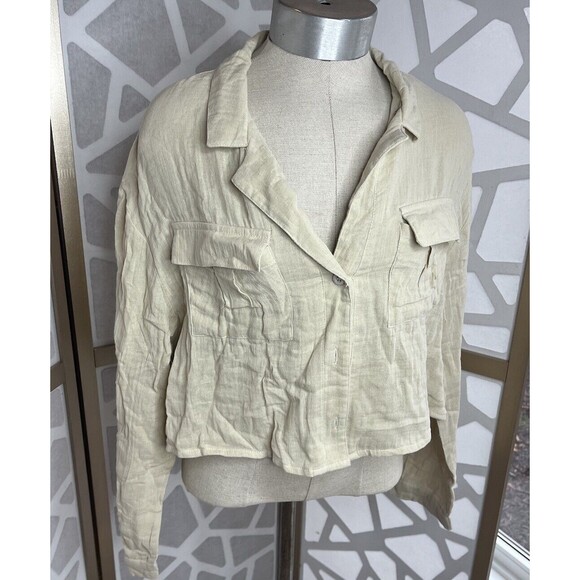ASOS DESIGN pocket oversized beach shirt co-ord in double gauze in oatmeal 10 L - Picture 3 of 7